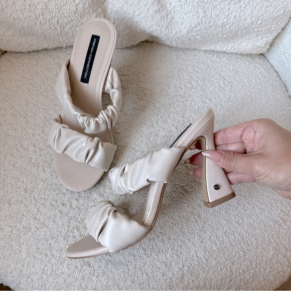 French Connection “Crystal” Beige Ruched Strappy Heel Sandal 6